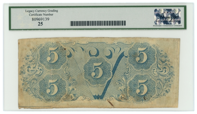 T-60 1863 Confederate States of America CSA $5 PF-27 CR-464 LCG VF25 (65303)