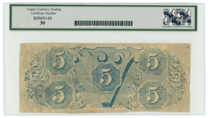 T-60 1863 Confederate States of America CSA $5 PF-27 CR-464 LCG VF30 (65304)
