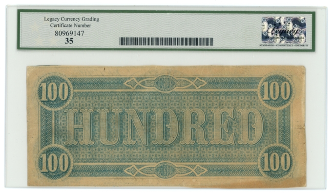 T-65 1864 Confederate States of America CSA $100 Note LCG VF35 (65311)