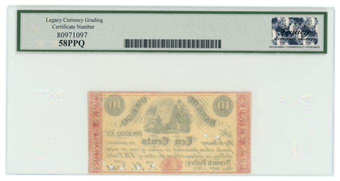 1862 FH Todd @ Bank of Owego Newark Valley NY 10c Scrip LCG AU58 PPQ (65313)