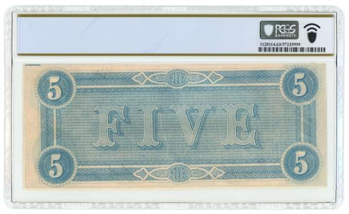 T-69 1864 Confederate States of America CSA $5 Notes 4 PCGS UNC Notes in Seq.