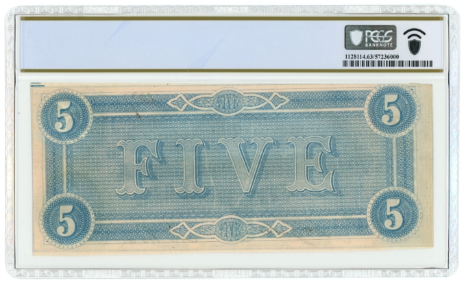 T-69 1864 Confederate States of America CSA $5 Notes 4 PCGS UNC Notes in Seq.