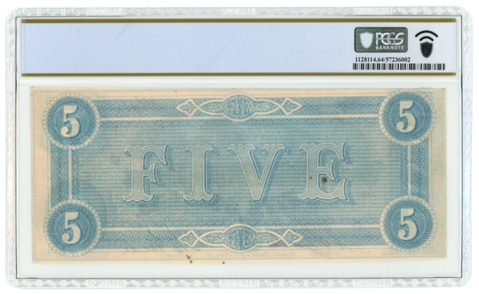 T-69 1864 Confederate States of America CSA $5 Notes 4 PCGS UNC Notes in Seq.