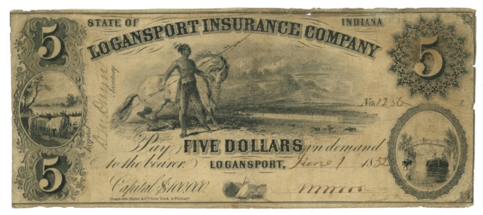 1832 Logansport Insurance Co Indiana $5 IN (60218)
