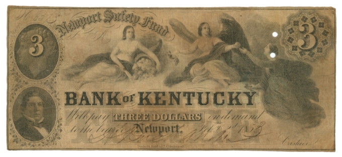 1853 Newport Safety Fund - Bank of Kentucky Newport KY $3 Obsolete Note (65054)