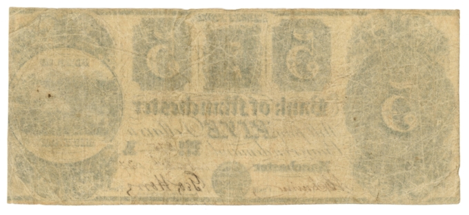 1837 Bank of Manchester Michigan MI $5 Obsolete Note No.275 (65057)