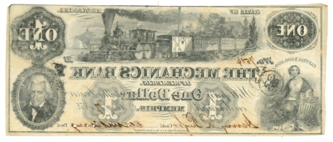 1854 Mechanics Bank of Memphis Tennessee TN $1 Obsolete Note (65061)