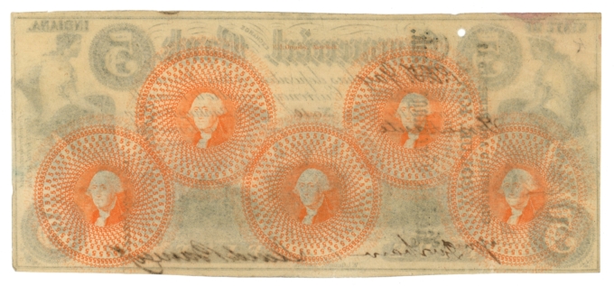 1858 Commercial Exchange Bank Terre Haute Indiana IN $5 Obsolete Note (65064)