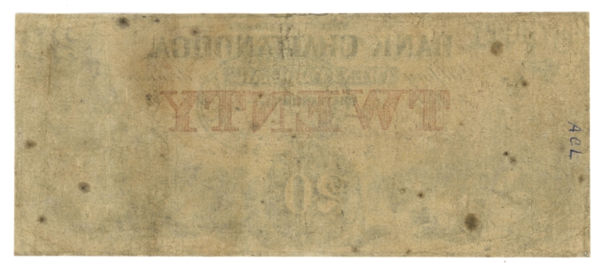 1858 Bank of Chattanooga Memphis Tennessee TN $20 Obsolete Note (65066)