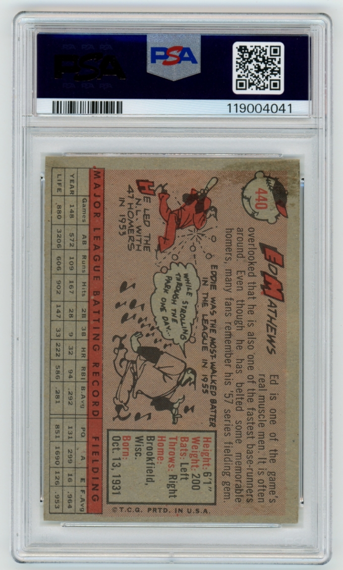 1958 Topps #440 Ed Mathews Milwaukee Braves HOF PSA 4 VG-EX (65111)