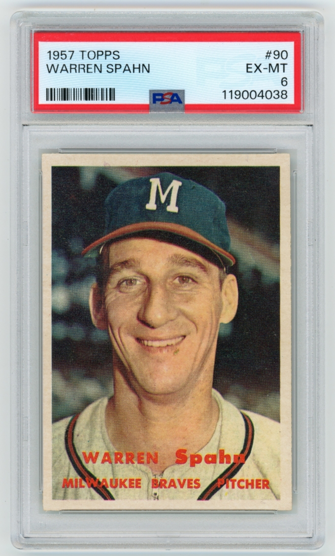 1957 Topps #90 Warren Spahn Milwaukee Braves HOF PSA 6 EX-MT (65113)