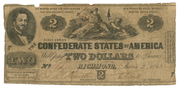 T-42 1862 Confederate States of America $2 Note PF-1 CR-334 (65115)
