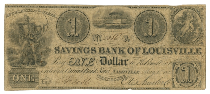 1838 Savings Bank of Louisville - Nashville TN $1 Obsolete Note (65117)