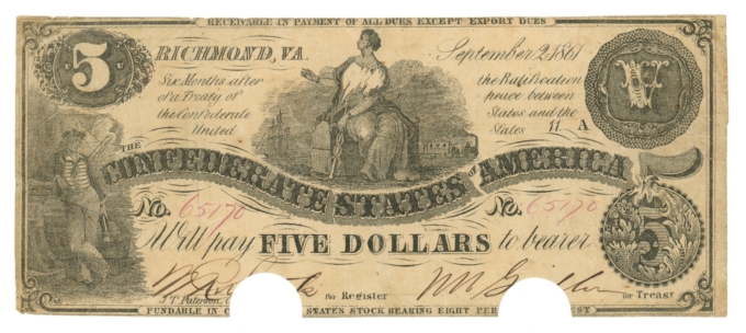 T-36 1861 Confederate States of America CSA $5 Note PF-2 CR-274 (65124)