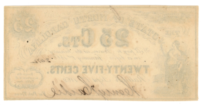 1862 State of North Carolina Raleigh NC 25c Obsolete CR-109 R7 (65125)