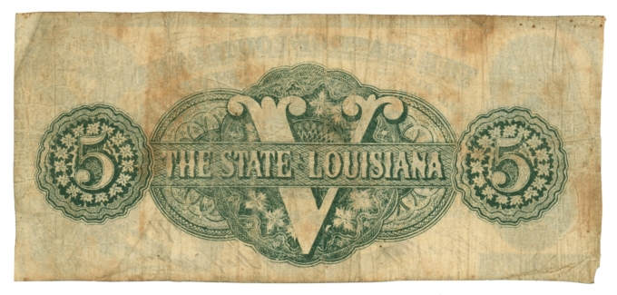 1862 State of Louisiana Baton Rouge LA $5 Obsolete Note CR-10 (65126)