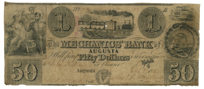1850 Mechanics Bank of Augusta Georgia GA $50 Obsolete Note (65129)
