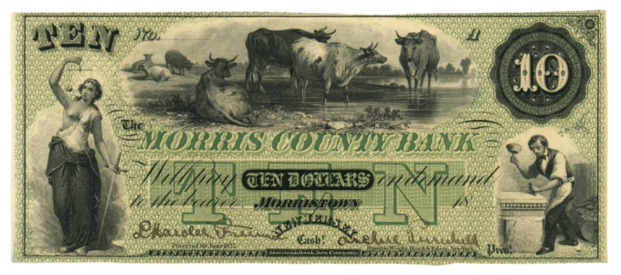 18XX Morris County Bank Morristown New Jersey NJ $10 Obsolete Note (65135)