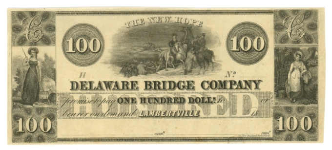 18XX New Hope Delaware Bridge Company Lambertville NJ $100 Obsolete 65134