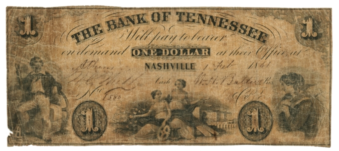 1861 Bank of Tennessee Athens TN $1 Obsolete Note TN195-G72 (65139)