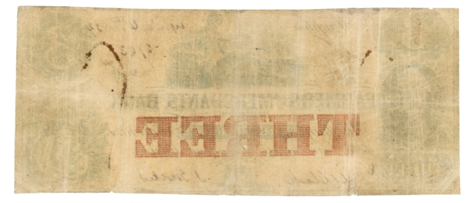 1852 Farmers & Merchants Bank of Memphis Tennessee TN $3 Obsolete Note (65138)