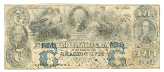 1854 Mechanics Bank of Memphis Tennessee TN $5 Obsolete Note H-UNL (65137)