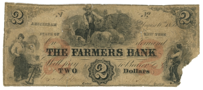 1855 Farmers Bank Amsterdam New York NY $2 Obsolete Note NY149-A10 SENC (65143)