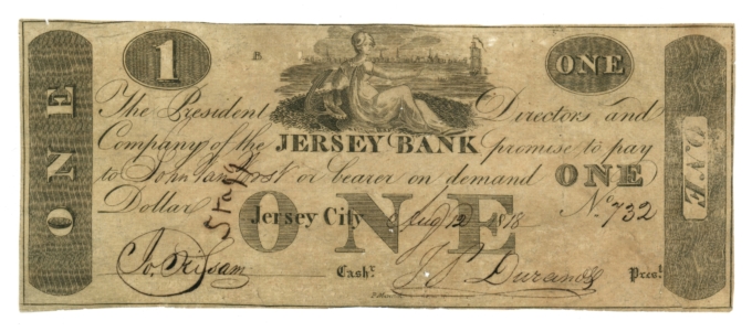1818 Jersey Bank Jersey City New Jersey NJ $1 Obsolete Note (65145)