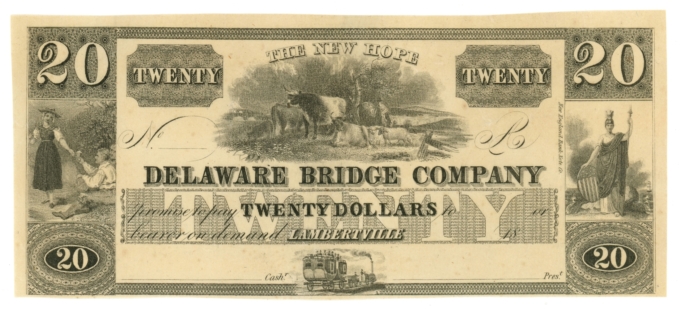 18XX New Hope Delaware Bridge Company Lambertville NJ $20 Obsolete (65153)