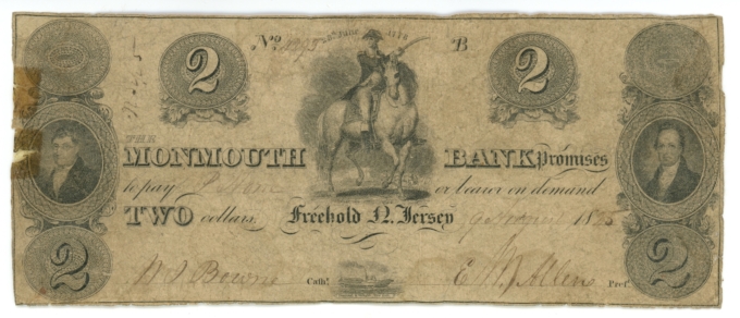 1825 Monmouth Bank Freehold New Jersey NJ $2 Obsolete Note (65161)