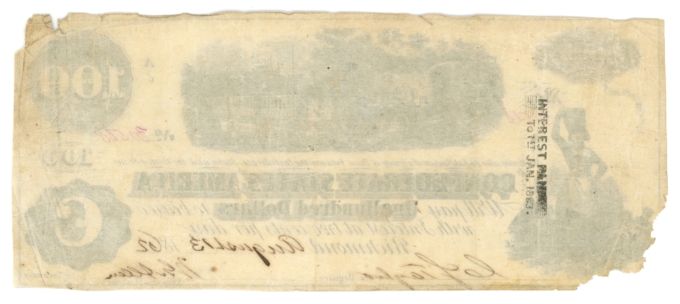 T-39 1862 Confederate States of America $100 Note - Train Vignette (65156)