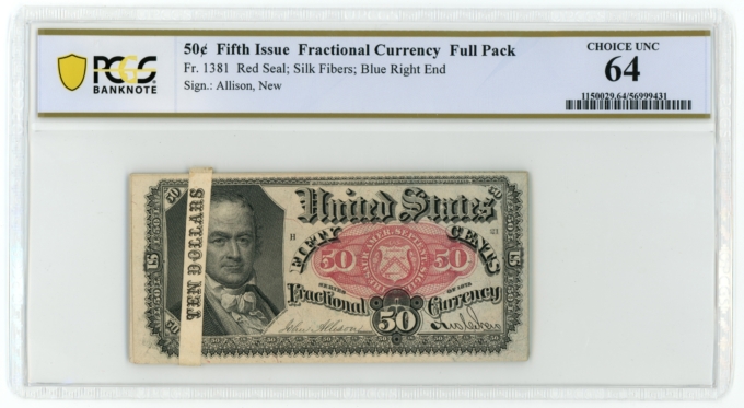 FR-1381 50c US Fractional Currency 20 Note Pack w/ Original Band PCGS 64 (65149)