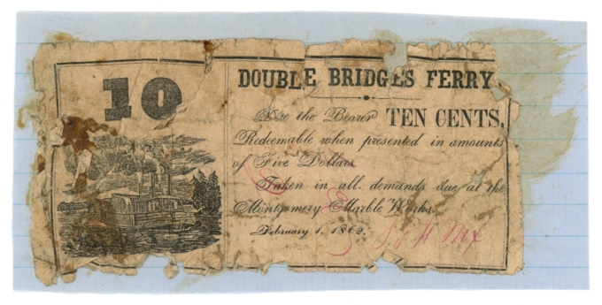 1862 Double Bridges Ferry Montgomery Alabama AL 10c Scrip Rarity 7 (65231)
