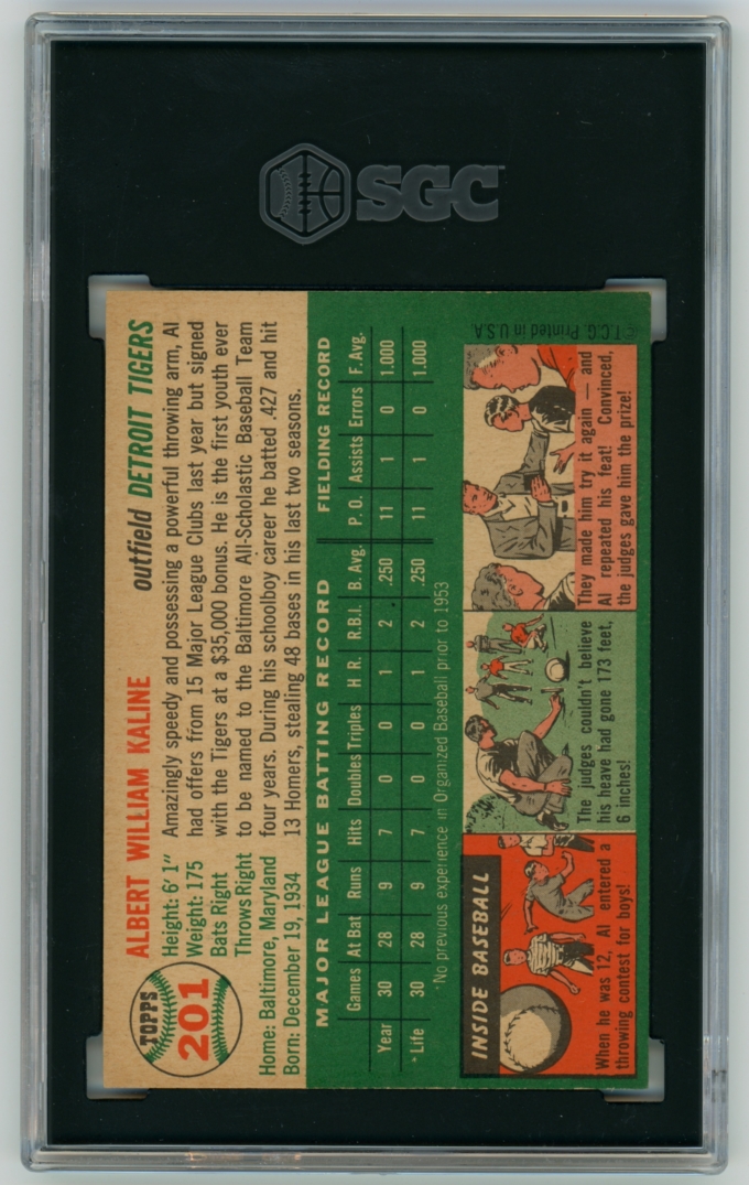 1954 Topps #201 Al Kaline Detroit Tigers Rookie Card HOF SGC 5.5 EX+ (65317)