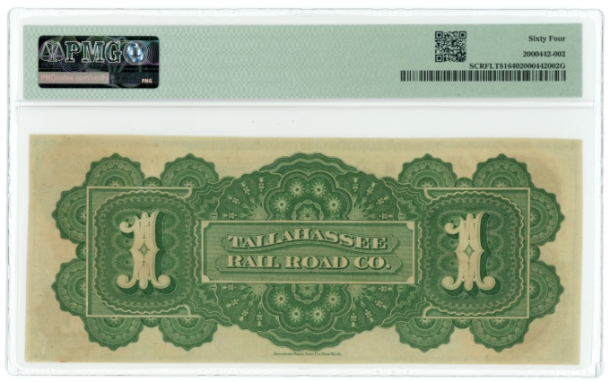 18XX Tallahassee Railroad Company Florida FL $1 Obsolete Note PMG 64 (65319)