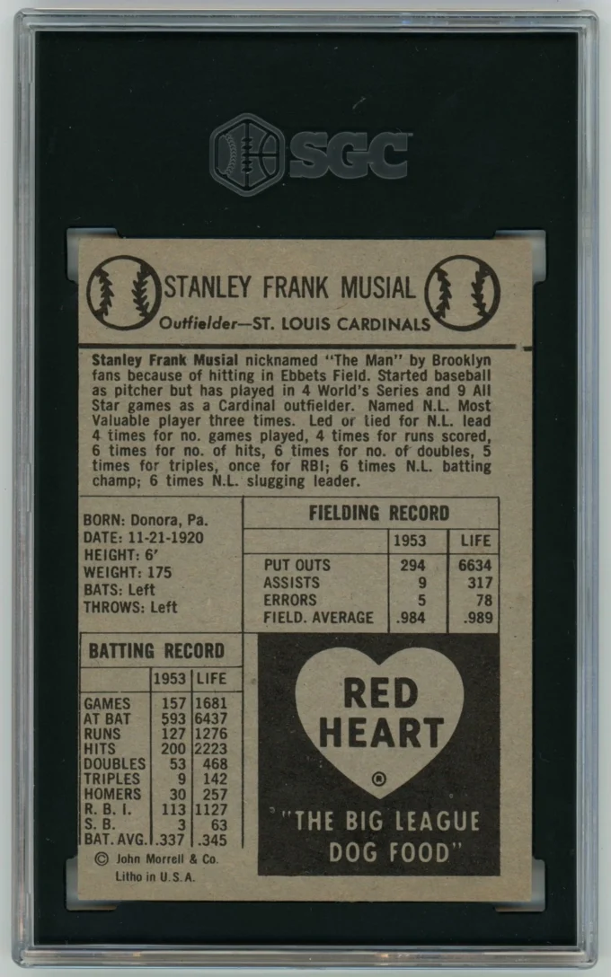 1954 Red Heart Stan Musial St. Louis Cardinals HOF SGC 5 EX (64761)