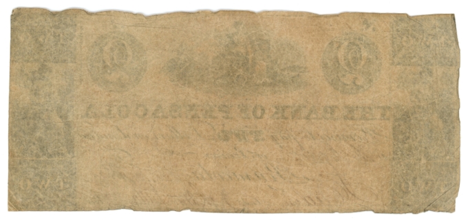1840 Bank of Pensacola Florida FL $2 Obsolete Note - Benice 10 Rarity 6 (L6282)