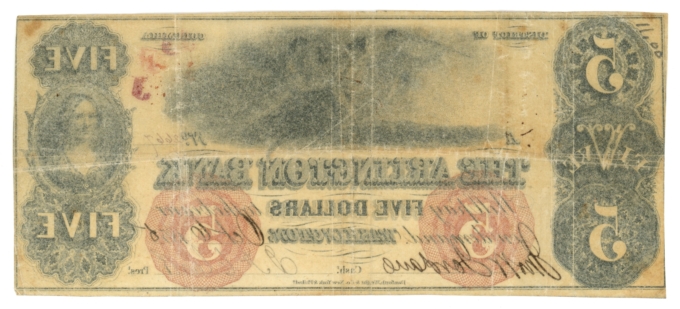 1855 Arlington Bank Washington DC $5 (L6288)