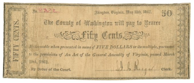 1862 County of Washington 50 Cents Abington VA (L6290)