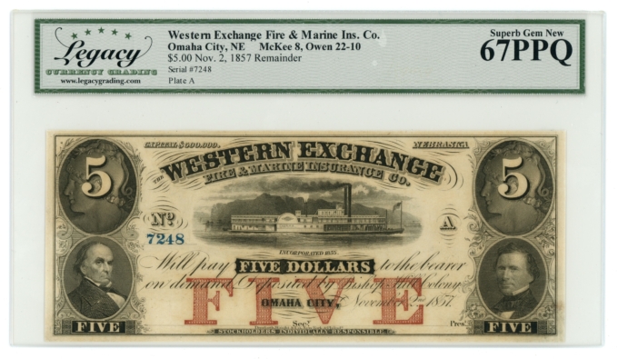 1857 Western Exchange Fire & Marine Ins. Co. NE $5 LCG 67PPQ (L6315)