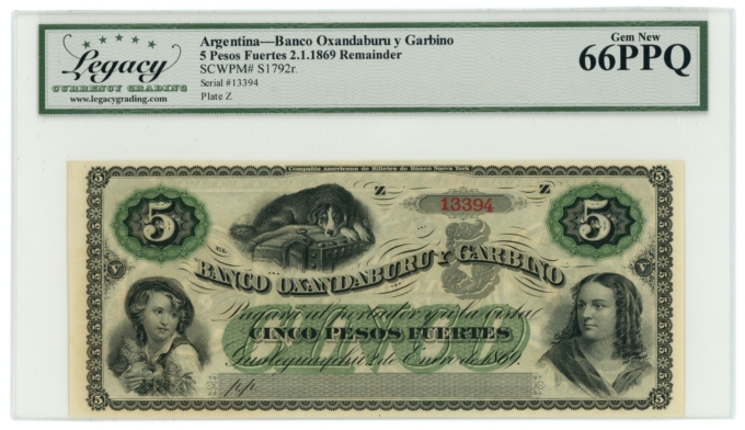 1869 Banco Oxandaburu y Garbino Argentina 5 Pesos LCG 66PPQ (L6317)