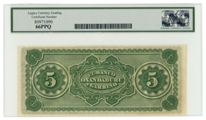 1869 Banco Oxandaburu y Garbino Argentina 5 Pesos LCG 66PPQ (L6317)