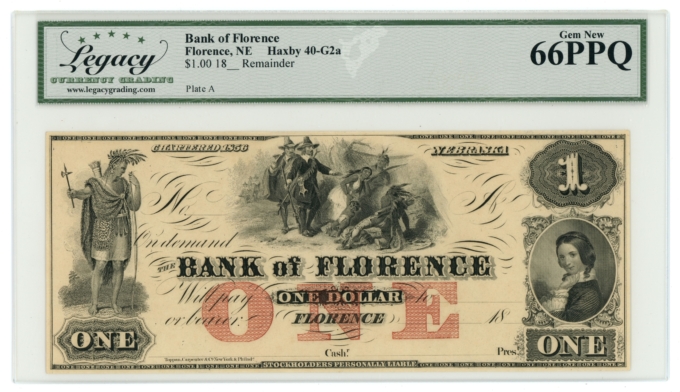 18XX Bank of Florence Nebraska $1 NE H-40-G2a LCG 66PPQ (L6318)
