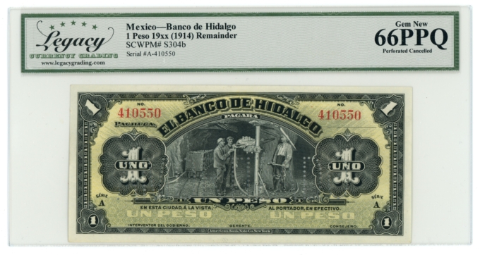 1914 Banco de Hidalgo Mexico 1 Peso Remainder LCG 66PPQ (L6319)