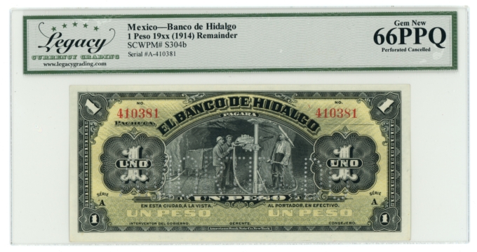 1914 Banco de Hidalgo 1 Peso Mexico LCG 66PPQ (L6320)