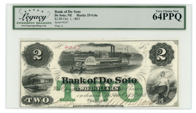 1863 Bank of De Soto Nebraska $2 NE Remainder LCG 64PPQ (L6321)