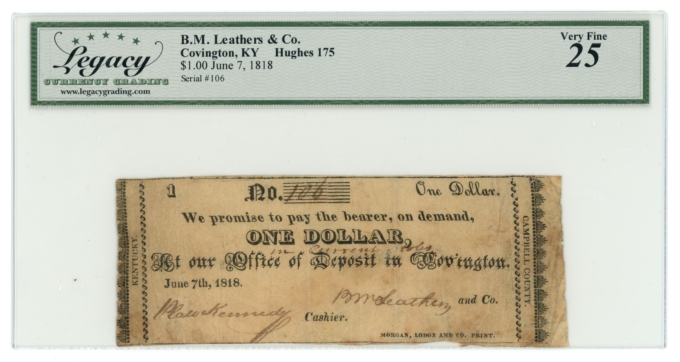 1818 b M Leathers & Co. Covington KY $1 LCG VF25 (L6322)