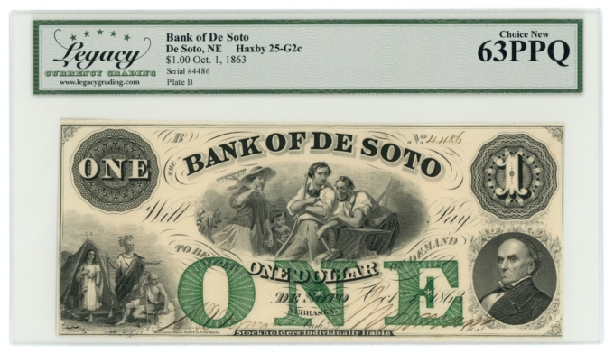 1863 Bank of De Soto Nebraska $1 NE H-25-G2c LCG 63PPG (L6324)