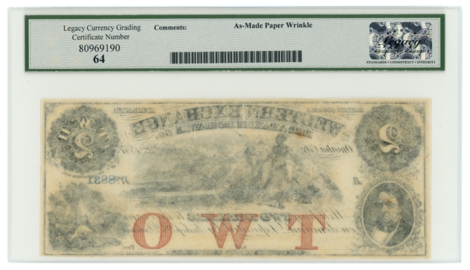 1857 Western Exch. Fire & Marine Ins. Co. Nebraska $2 NE LCG 64 (L6325)