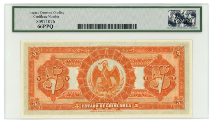 1913 Banco del Estado de Chihuahua 5 Pesos Mexico LCG 66PPQ (L6326)